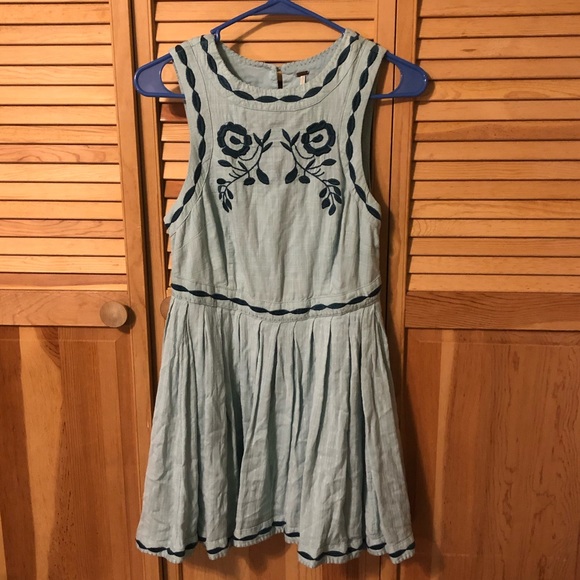 Free People Blue Embroidered Cottage Core Dress - Picture 2 of 8